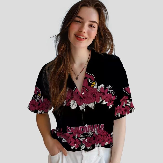 Red and Black Cardinals Hibiscus Stripe Hawaiian Shirt, NFL Aloha Shirts