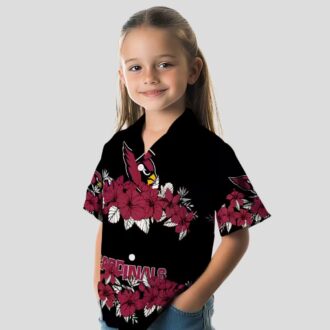 Red and Black Cardinals Hibiscus Stripe Hawaiian Shirt, NFL Aloha Shirts