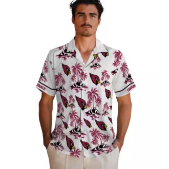 Red and White Hawaiian Shirts, Palm Island Print Cardinals Shirt