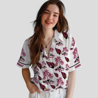 Red and White Hawaiian Shirts, Palm Island Print Cardinals Shirt