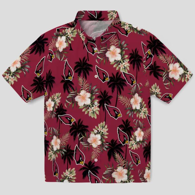 Red Arizona Cardinals Hawaiian Shirt - Palm Trees & Flowers