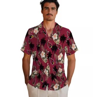 Red Arizona Cardinals Hawaiian Shirt - Palm Trees & Flowers