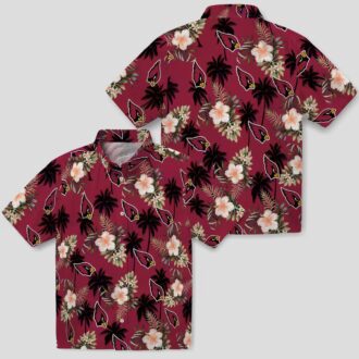 Red Arizona Cardinals Hawaiian Shirt - Palm Trees & Flowers