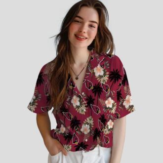 Red Arizona Cardinals Hawaiian Shirt - Palm Trees & Flowers