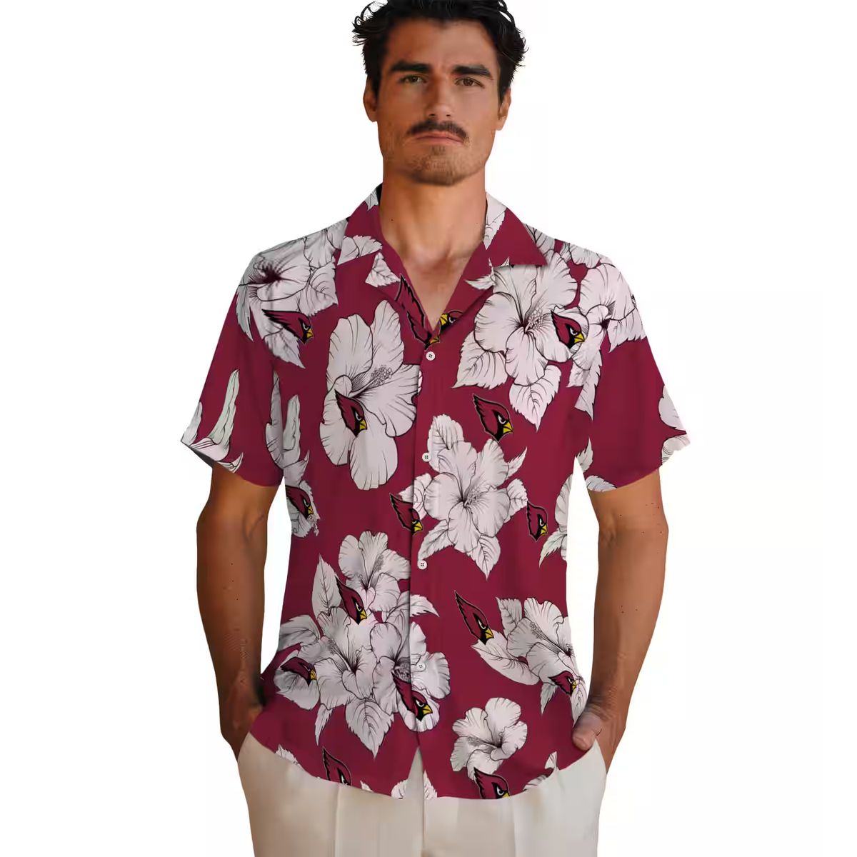 Red White Hibiscus Blooms Hawaiian Summer Shirt for Arizona Cardinals Fans