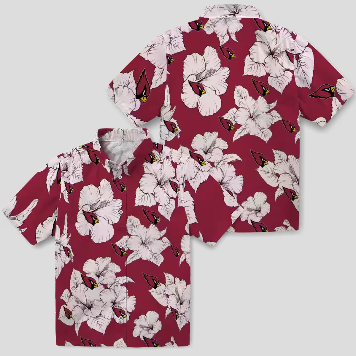 Red White Hibiscus Blooms Hawaiian Summer Shirt for Arizona Cardinals Fans