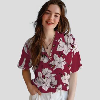 Red White Hibiscus Blooms Hawaiian Summer Shirt for Arizona Cardinals Fans