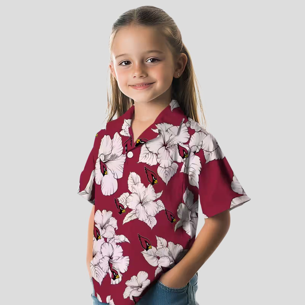 Red White Hibiscus Blooms Hawaiian Summer Shirt for Arizona Cardinals Fans