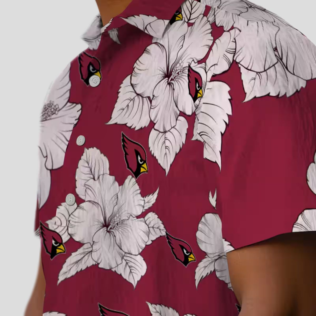 Red White Hibiscus Blooms Hawaiian Summer Shirt for Arizona Cardinals Fans