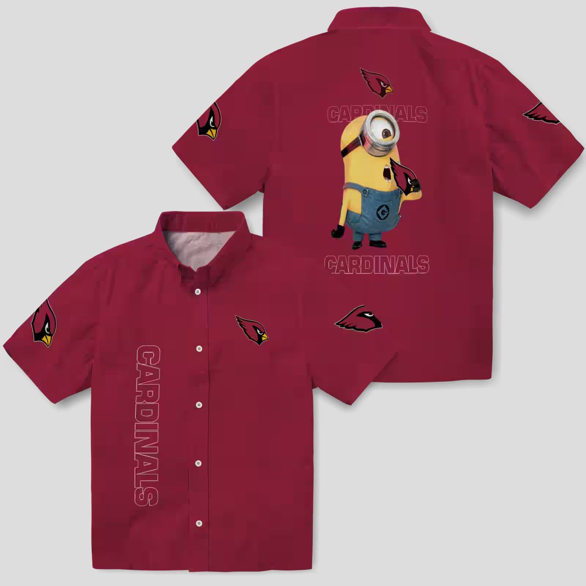 Stuart Minion Red Hawaiian Shirt with Arizona Cardinals Logo