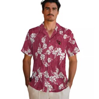 Women's Red Hibiscus Clusters Hawaiian Shirt with Cardinals Logo