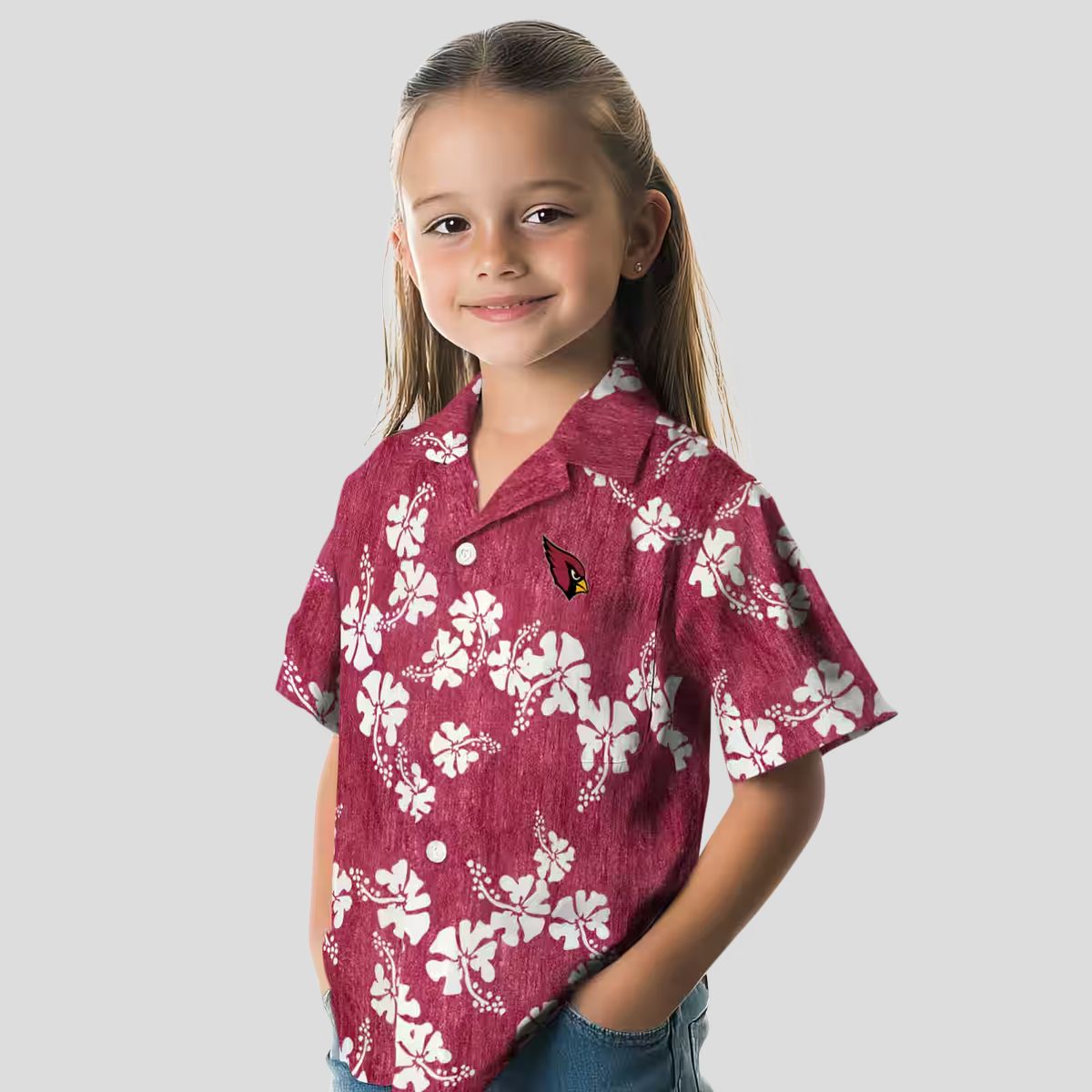 Women's Red Hibiscus Clusters Hawaiian Shirt with Cardinals Logo