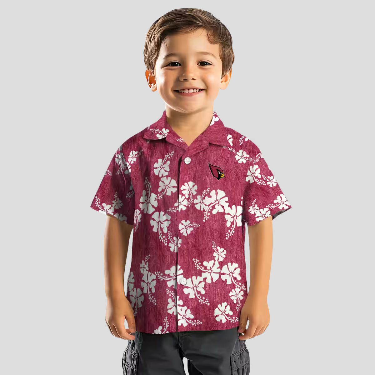 Women's Red Hibiscus Clusters Hawaiian Shirt with Cardinals Logo