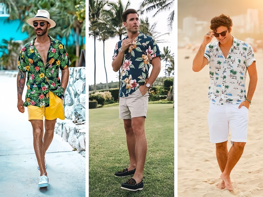Hawaiian shirt for men paired with denim shorts – a stylish and practical combo perfect for any summer outing!
