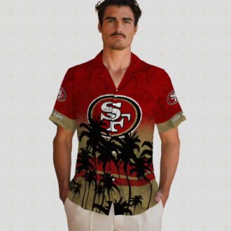 Custom Red & Black San Francisco 49ers Hawaiian Shirt with Sunset Print for Fans