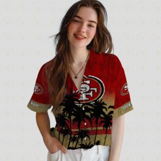 Custom Red & Black San Francisco 49ers Hawaiian Shirt with Sunset Print for Fans