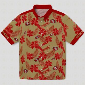 Custom San Francisco 49ers Botanical Print Gold Hawaiian Shirt, Summer Beach Vacation Gift