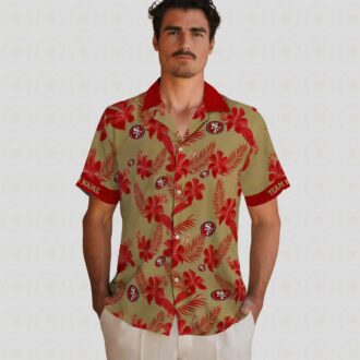 Custom San Francisco 49ers Botanical Print Gold Hawaiian Shirt, Summer Beach Vacation Gift