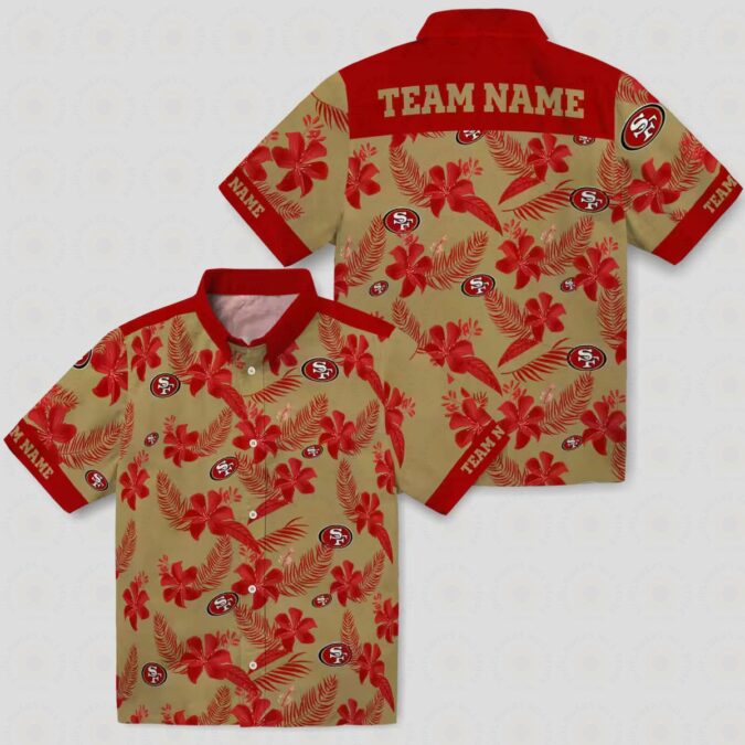 Custom San Francisco 49ers Botanical Print Gold Hawaiian Shirt, Summer Beach Vacation Gift