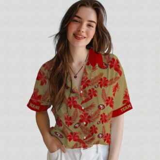 Custom San Francisco 49ers Botanical Print Gold Hawaiian Shirt, Summer Beach Vacation Gift