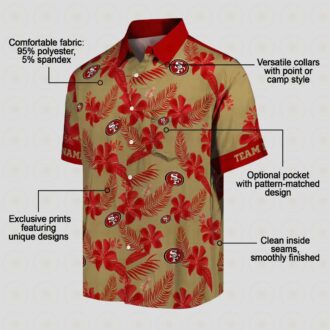 Custom San Francisco 49ers Botanical Print Gold Hawaiian Shirt, Summer Beach Vacation Gift