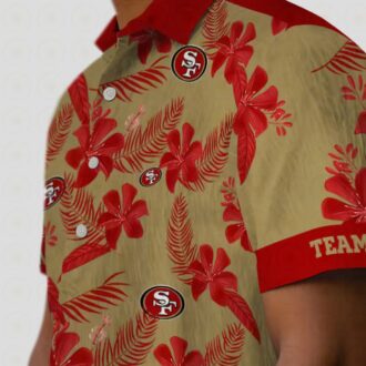 Custom San Francisco 49ers Botanical Print Gold Hawaiian Shirt, Summer Beach Vacation Gift