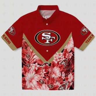 Custom San Francisco 49ers Floral Chevron Red Hawaiian Shirt, Tropical Aloha Summer Beach Shirt