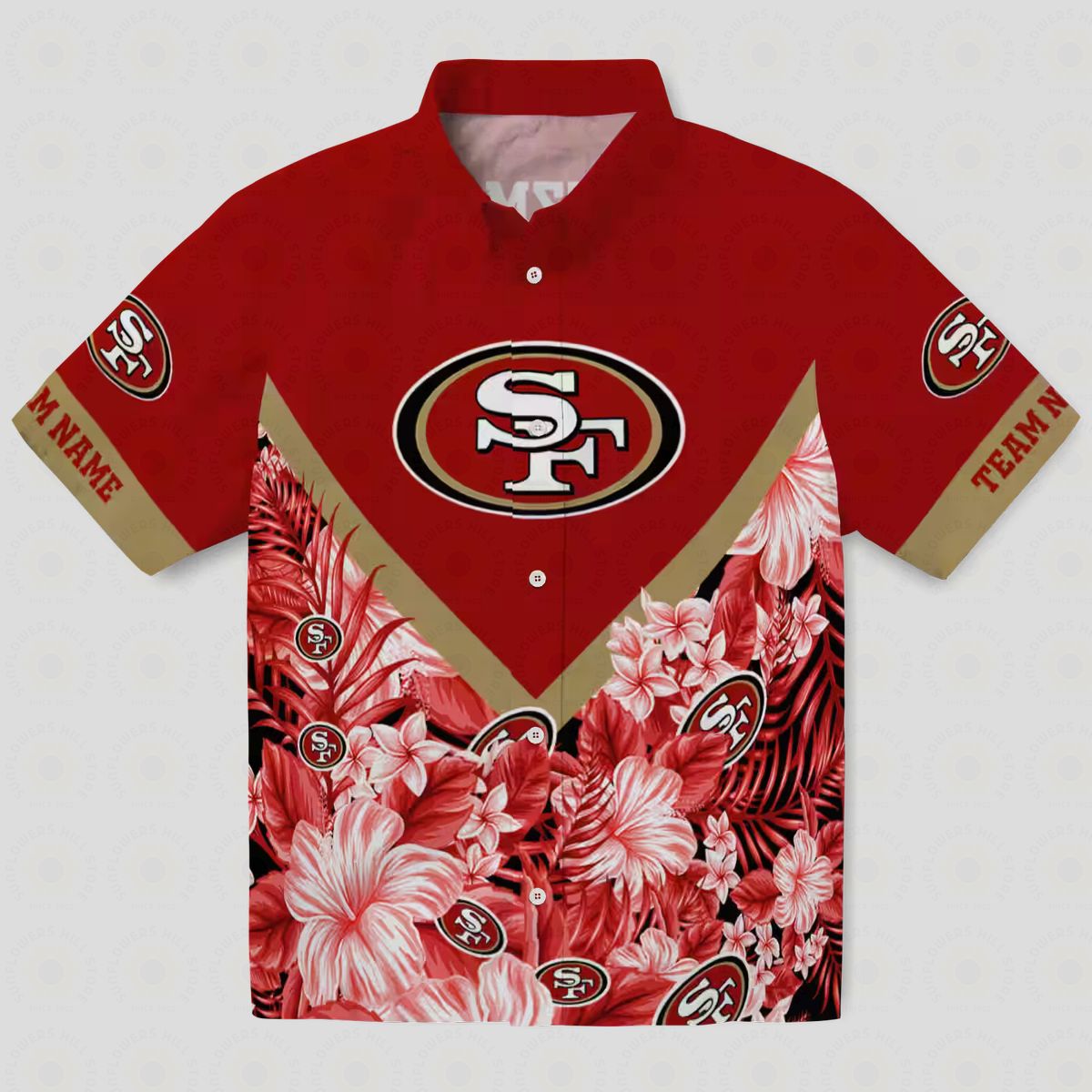 Custom San Francisco 49ers Floral Chevron Red Hawaiian Shirt, Tropical Aloha Summer Beach Shirt
