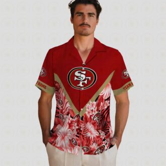 Custom San Francisco 49ers Floral Chevron Red Hawaiian Shirt, Tropical Aloha Summer Beach Shirt