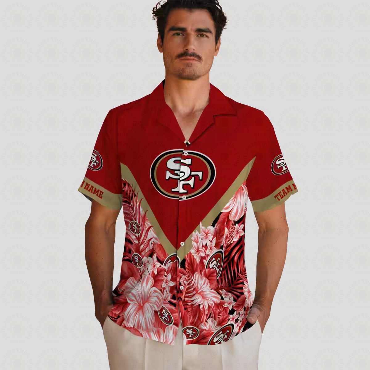 Custom San Francisco 49ers Floral Chevron Red Hawaiian Shirt, Tropical Aloha Summer Beach Shirt