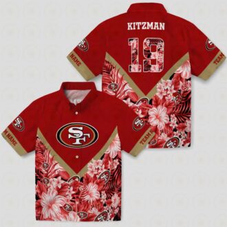 Custom San Francisco 49ers Floral Chevron Red Hawaiian Shirt, Tropical Aloha Summer Beach Shirt