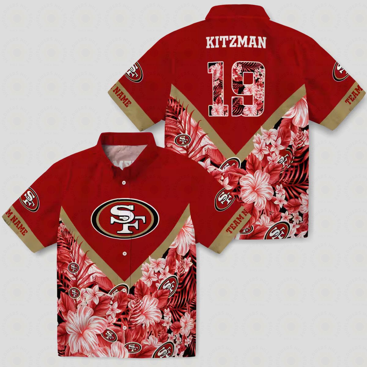 Custom San Francisco 49ers Floral Chevron Red Hawaiian Shirt, Tropical Aloha Summer Beach Shirt