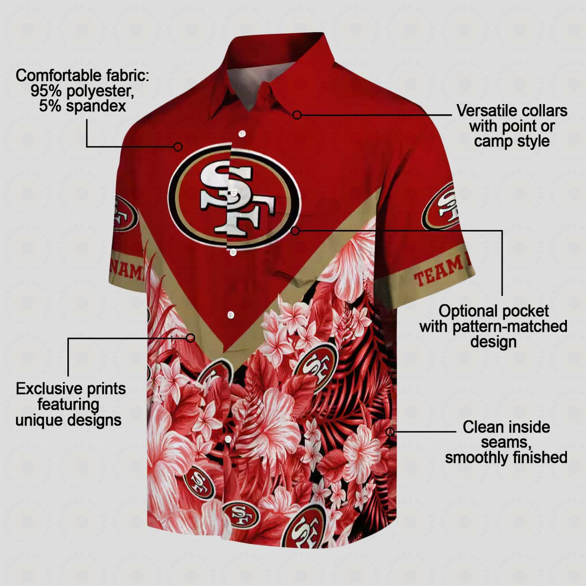Custom San Francisco 49ers Floral Chevron Red Hawaiian Shirt, Tropical Aloha Summer Beach Shirt