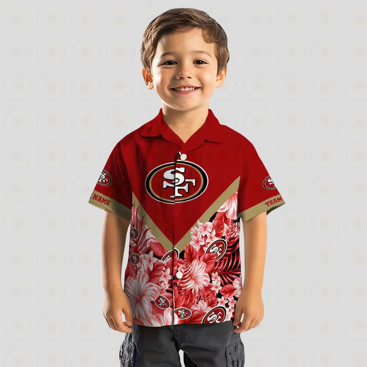 Custom San Francisco 49ers Floral Chevron Red Hawaiian Shirt, Tropical Aloha Summer Beach Shirt
