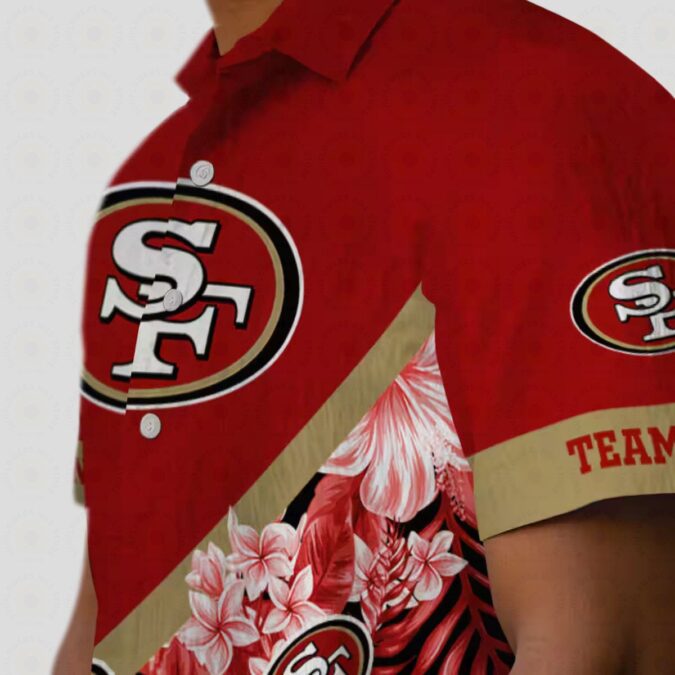 Custom San Francisco 49ers Floral Chevron Red Hawaiian Shirt, Tropical Aloha Summer Beach Shirt