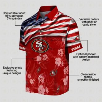 Custom San Francisco 49ers Hawaiian Shirt with US Flag & Hibiscus Red Print
