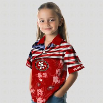 Custom San Francisco 49ers Hawaiian Shirt with US Flag & Hibiscus Red Print