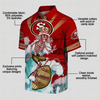 Custom San Francisco 49ers Surfing Skeleton Hawaiian Shirt, Red & Blue NFL Beach Shirt