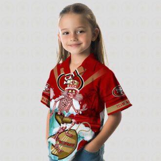Custom San Francisco 49ers Surfing Skeleton Hawaiian Shirt, Red & Blue NFL Beach Shirt
