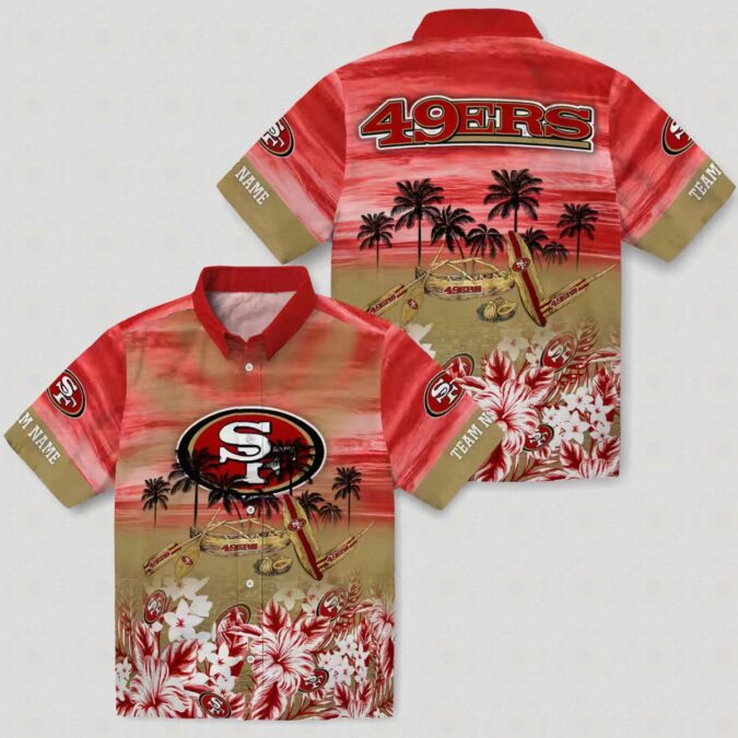 Custom San Francisco 49ers Tropical Canoe Red Hawaiian Shirt for NFL Fans