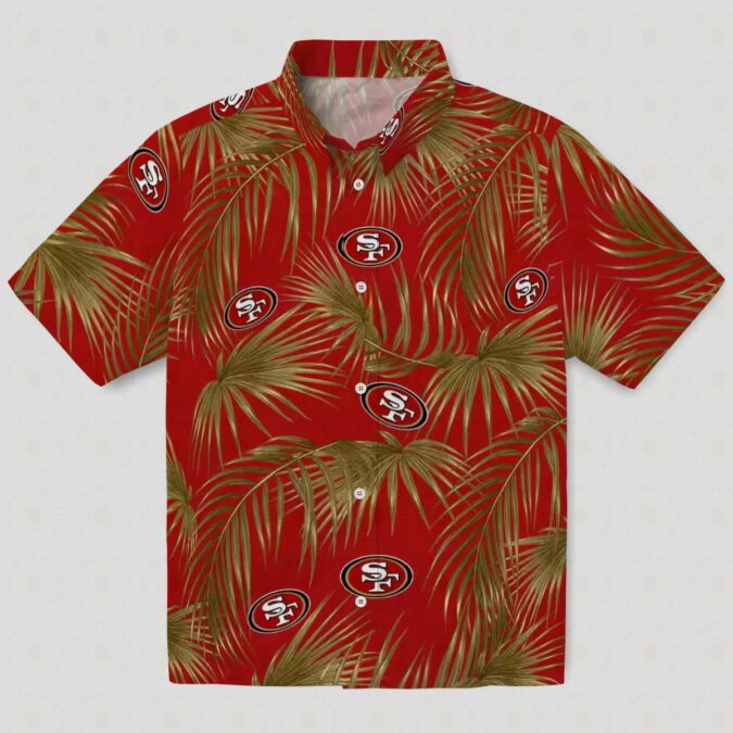 NFL San Francisco 49ers Hawaiian Shirt with Leafy Palms Design for Beach & Vacation