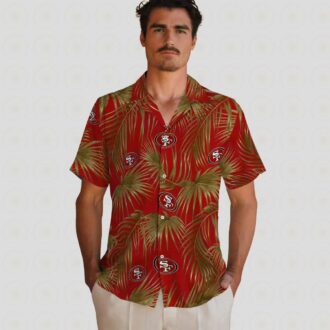 NFL San Francisco 49ers Hawaiian Shirt with Leafy Palms Design for Beach & Vacation