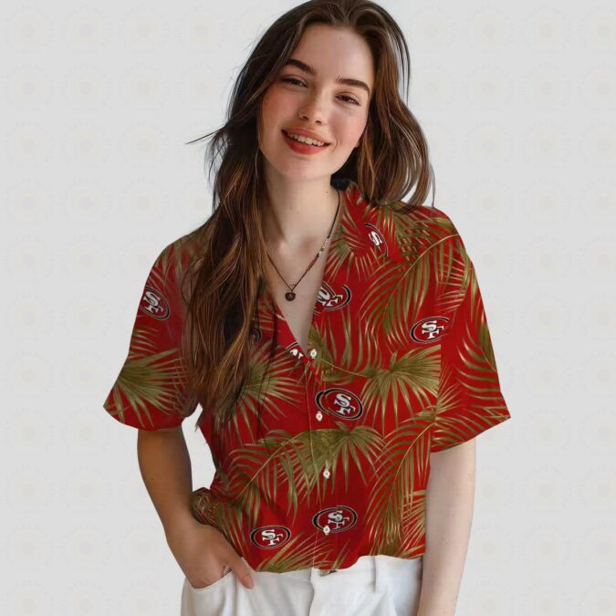 NFL San Francisco 49ers Hawaiian Shirt with Leafy Palms Design for Beach & Vacation