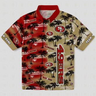 Personalized San Francisco 49ers Hawaiian Shirt, Red Palm Silhouettes Aloha Shirt for NFL Fans