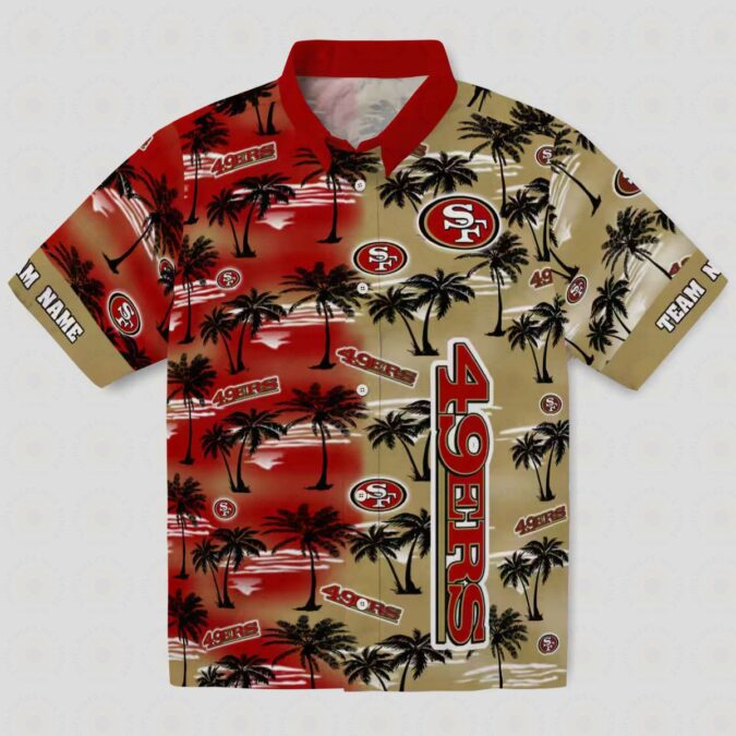 Personalized San Francisco 49ers Hawaiian Shirt, Red Palm Silhouettes Aloha Shirt for NFL Fans