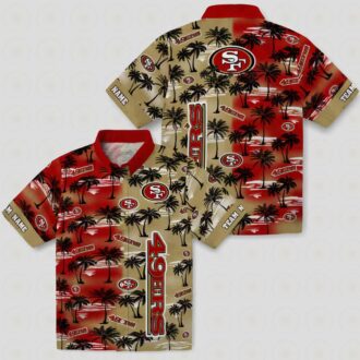 Personalized San Francisco 49ers Hawaiian Shirt, Red Palm Silhouettes Aloha Shirt for NFL Fans