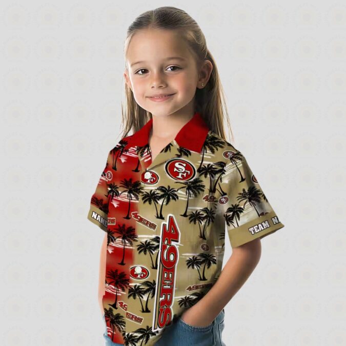Personalized San Francisco 49ers Hawaiian Shirt, Red Palm Silhouettes Aloha Shirt for NFL Fans