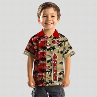 Personalized San Francisco 49ers Hawaiian Shirt, Red Palm Silhouettes Aloha Shirt for NFL Fans