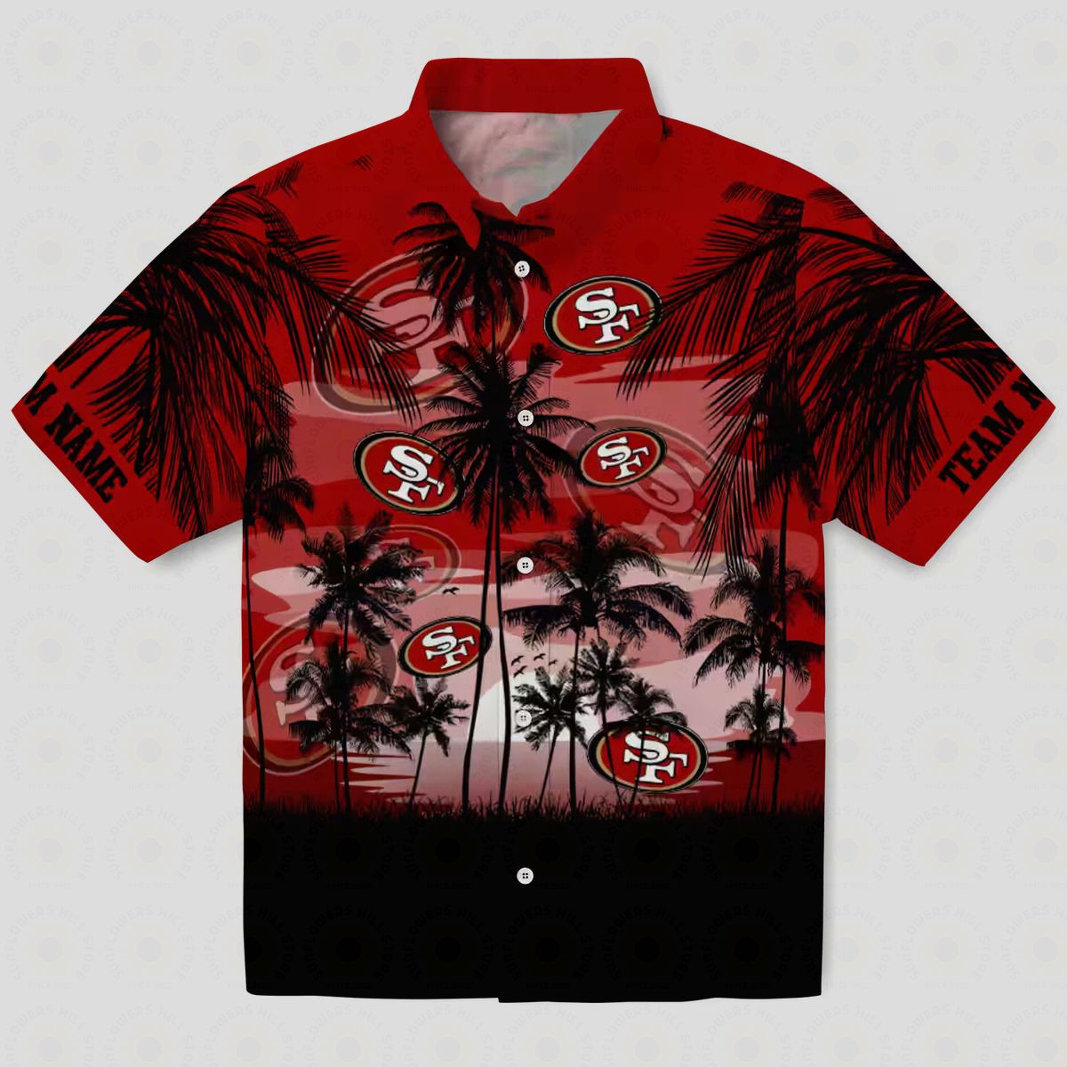 Personalized San Francisco 49ers Sunset Scene Hawaiian Shirt, Red & Black NFL Aloha Shirt