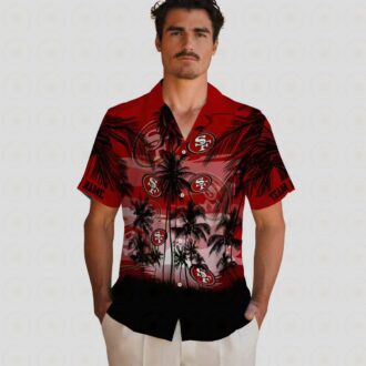 Personalized San Francisco 49ers Sunset Scene Hawaiian Shirt, Red & Black NFL Aloha Shirt